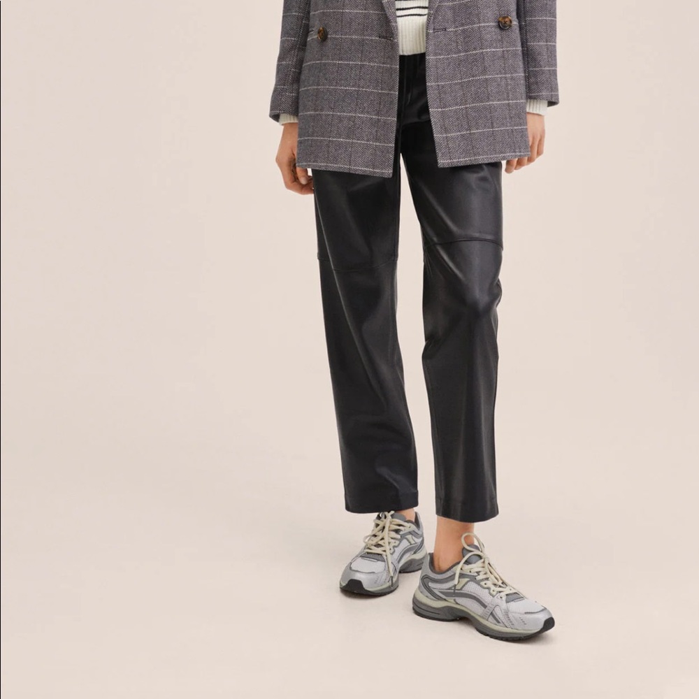 Mango Leather-Effect Elastic Waist Trousers